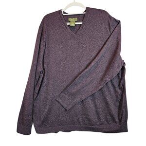 Eddie Bauer Mens Cotton Cashmere V-Neck Sweater XL Purple Long Sleeve Career
